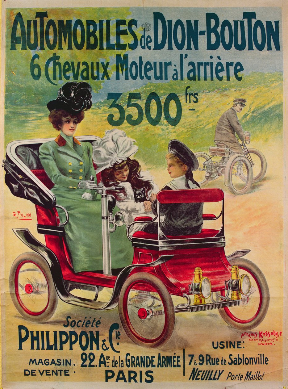 إعلان عن سيارات De Dion-Bouton c.1900 بواسطة المدرسة الفرنسية