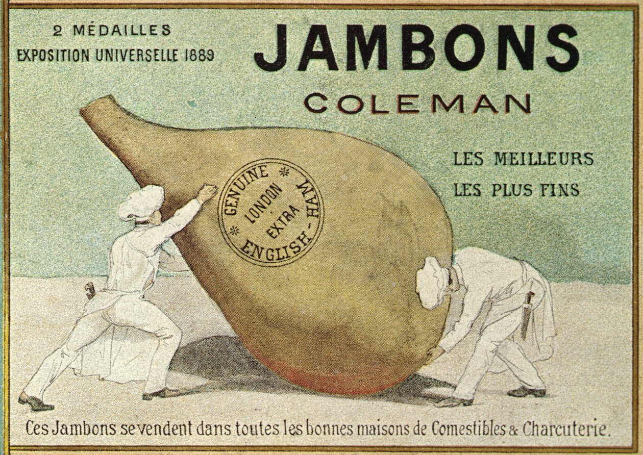 إعلان عن فيلم "Jambons Coleman" ، أواخر القرن التاسع عشر (حجر ليث ملون) بواسطة المدرسة الفرنسية