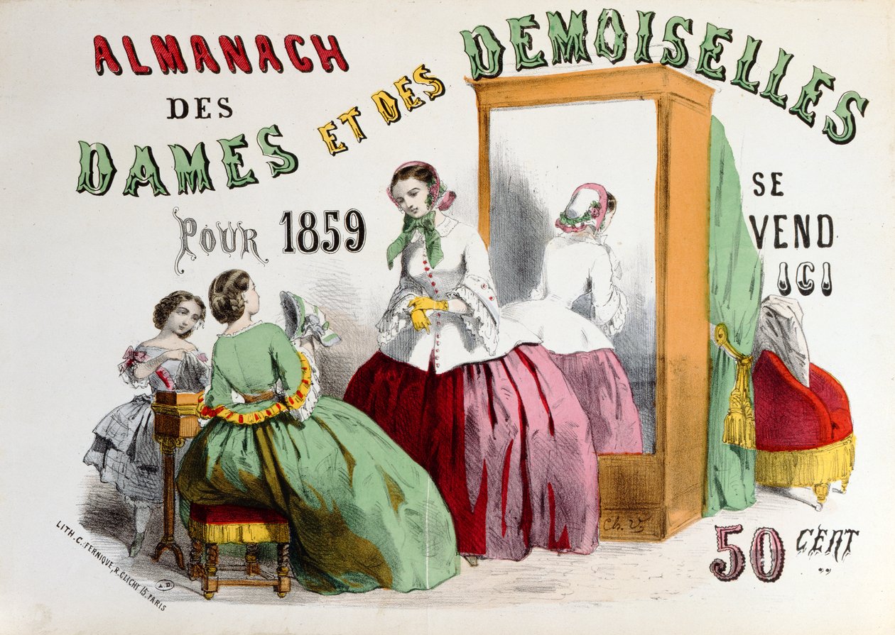 إعلان عن Almanach des Dames et des Demoiselles منقوش بواسطة Charles Fernique ، نشر في باريس ، 1859 بواسطة المدرسة الفرنسية