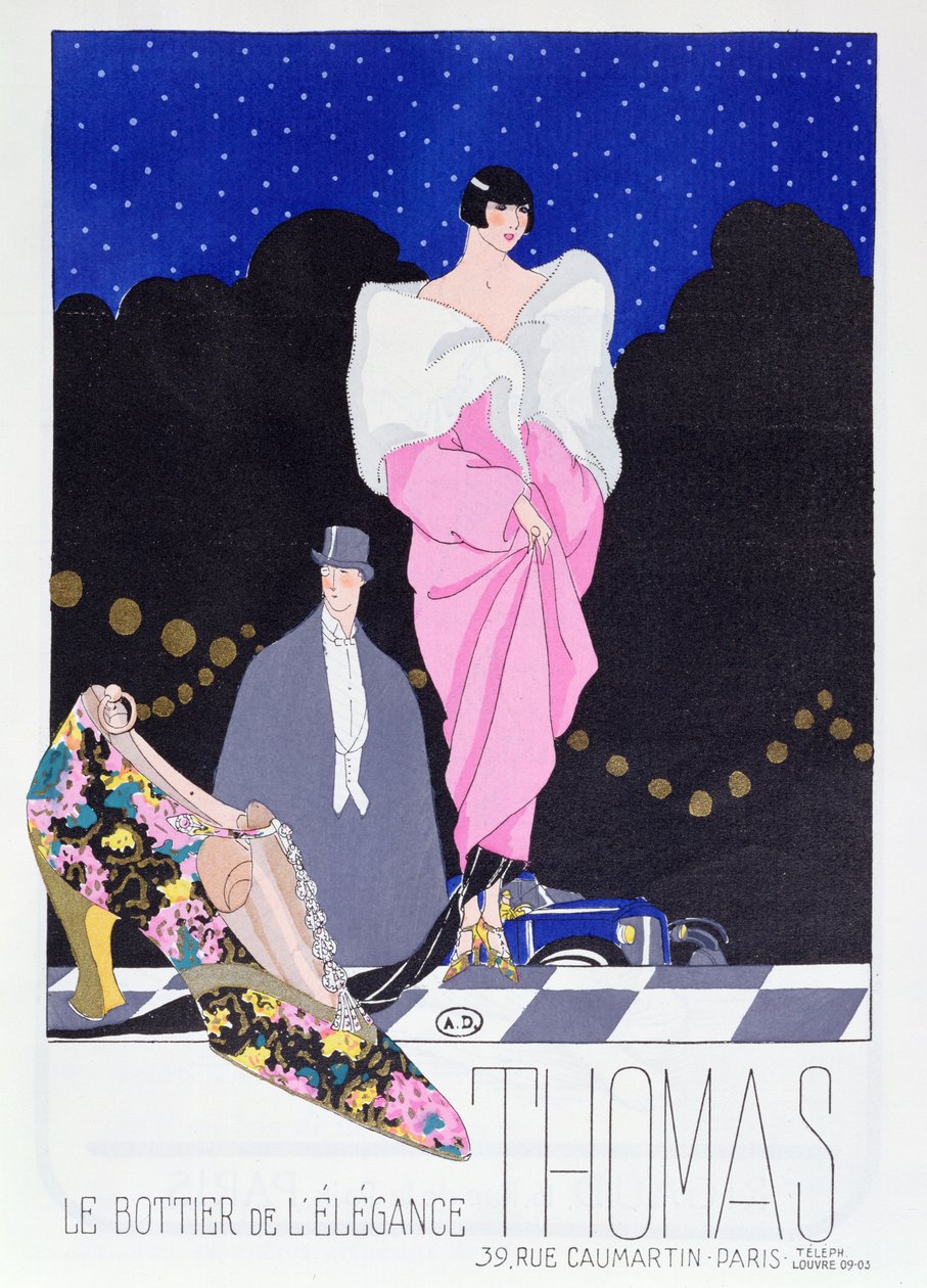 إعلان لـ Bootmaker Thomas من مجلة الأزياء Art-Gout-Beaute ، 1924 بواسطة المدرسة الفرنسية