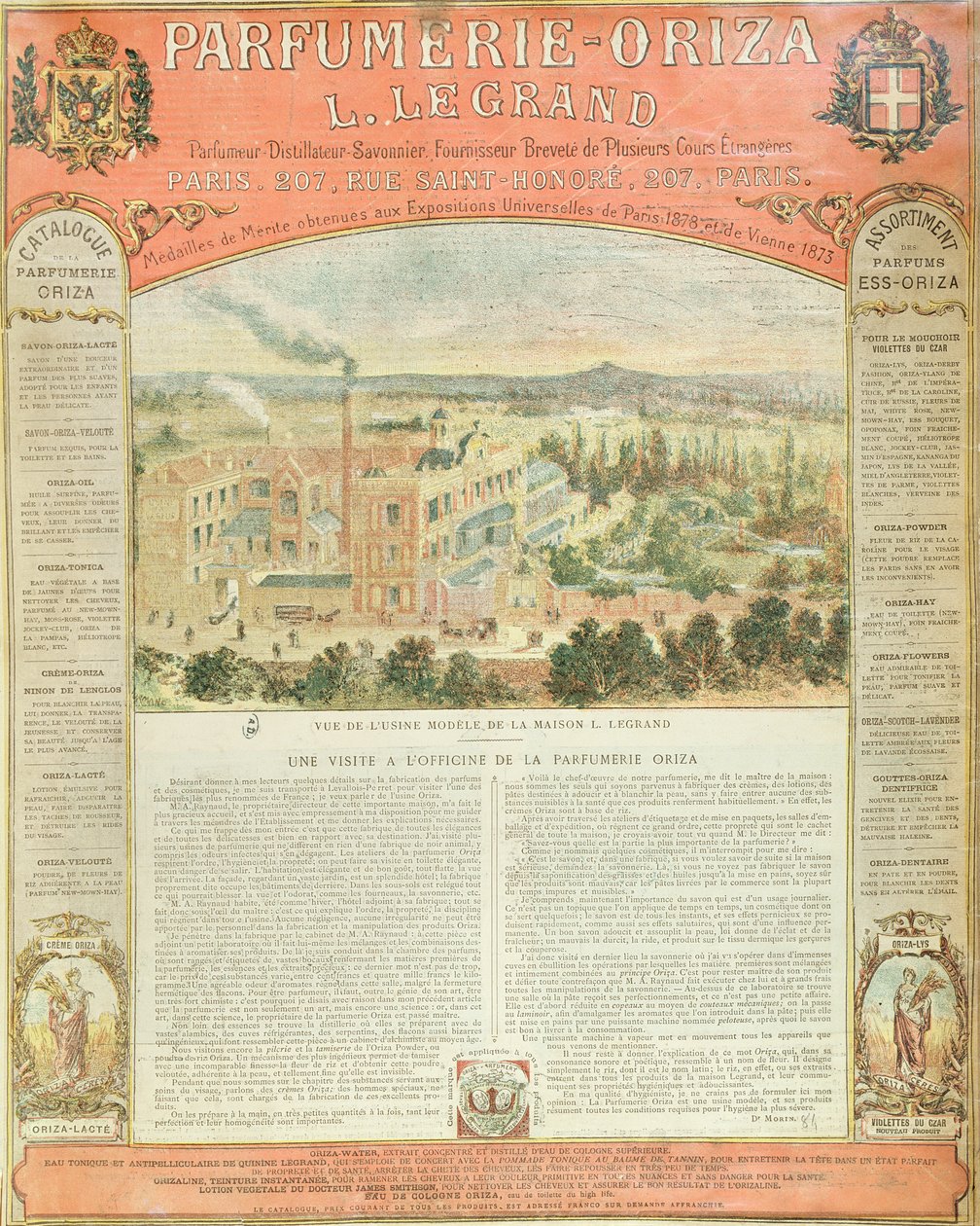 إعلان عن Parfumerie Oriza L. Legrand ، c.1884 بواسطة المدرسة الفرنسية