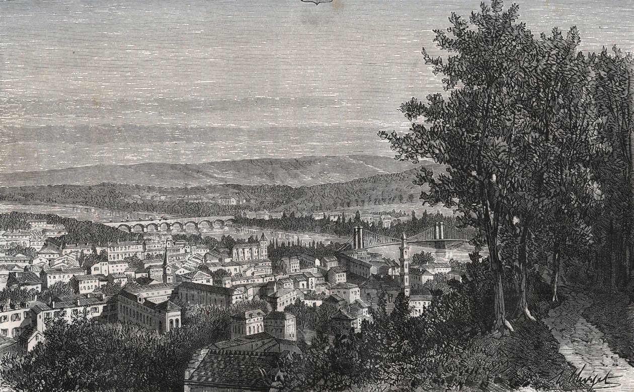 Agen - Lot-et-Garonne - نقش في "فرنسا اللامعة: الجغرافيا والتاريخ والإدارة الإحصائية" بقلم VA Malt-Brown. 1884 بواسطة المدرسة الفرنسية