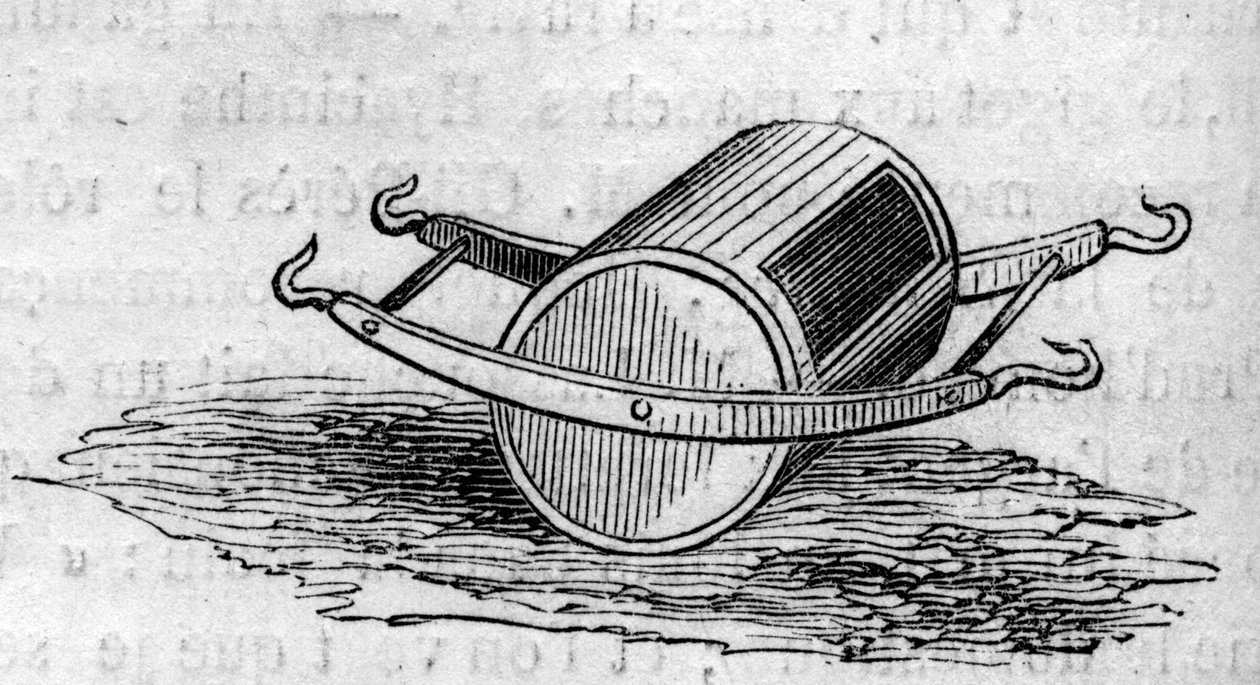 آلة زراعية: باب موزع الأسمدة تم تقديمه في مسابقة باريس الزراعية عام 1860. نقش في "Le Monde Illustré" رقم 172 بتاريخ 28 يوليو 1860. بواسطة المدرسة الفرنسية