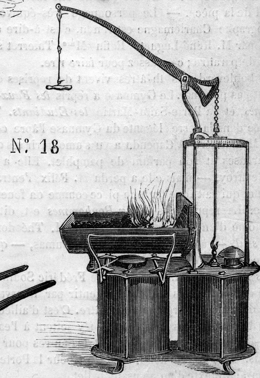 آلة زراعية: مكبس رياح مزدوج تم تقديمه في مسابقة باريس الزراعية عام 1860. نقش في "" Le Monde Illustré "" رقم 172 بتاريخ 28 يوليو 1860. بواسطة المدرسة الفرنسية