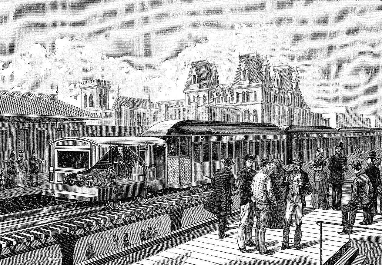 المترو الجوي (الكهربائي) إلى نيويورك عام 1885 بواسطة المدرسة الفرنسية