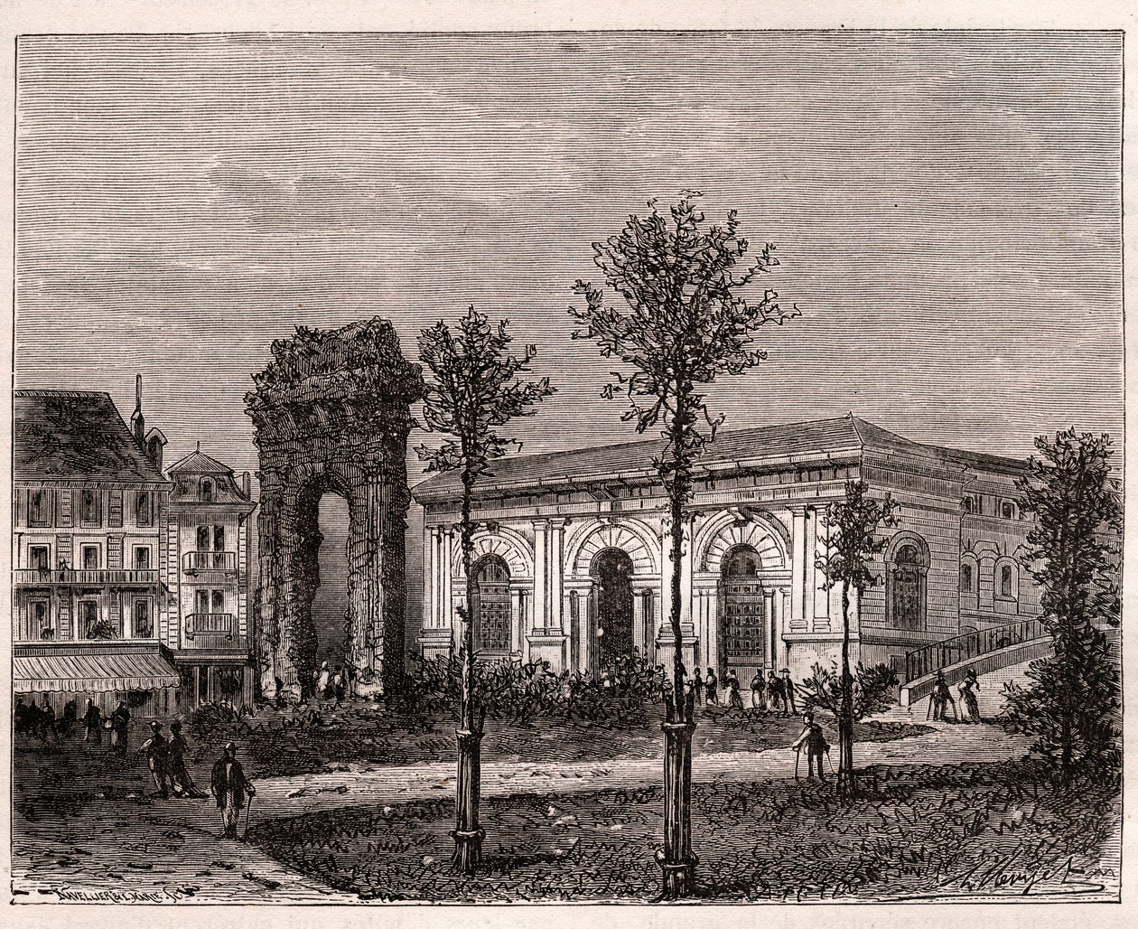 Aix les bains - Aix-les-Bains - سافوي - القوس الروماني في Campanus - نقش في "La France illustrie: الجغرافيا والتاريخ وإحصاء الإدارة" بقلم VA Malt-Brown. 1884 بواسطة المدرسة الفرنسية