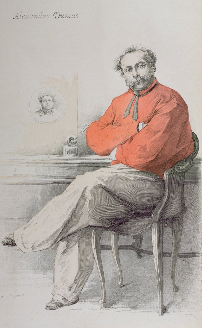 ألكسندر دوماس فلس ، رسم توضيحي من La revue Illustree ، 1 أغسطس 1888 بواسطة المدرسة الفرنسية