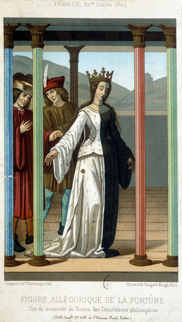 Allegoric figure of Fortune - from the manuscript of Boethius “” Philosophical consolations”, late 15th century بواسطة المدرسة الفرنسية
