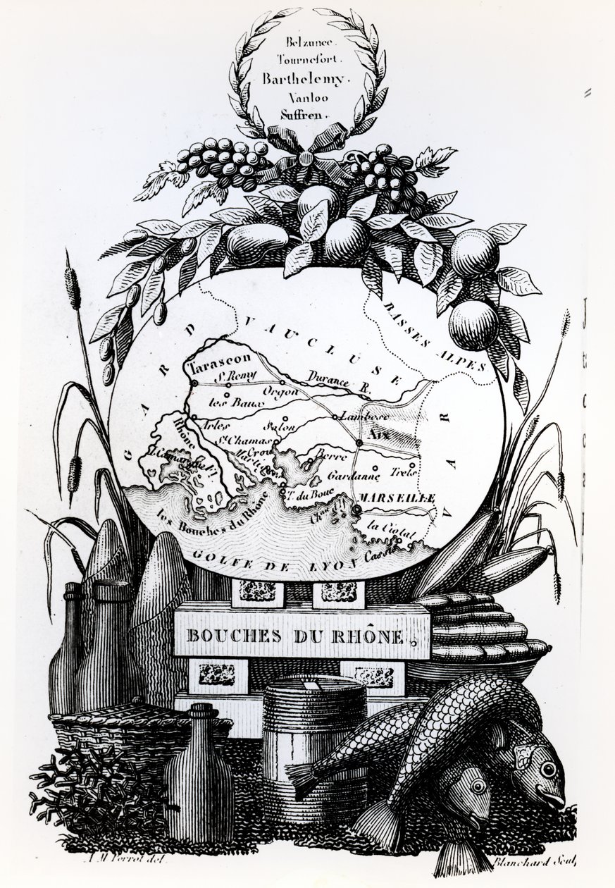 خريطة مجازية لقسم Bouches-du-Rhone ، c.1830 بواسطة المدرسة الفرنسية