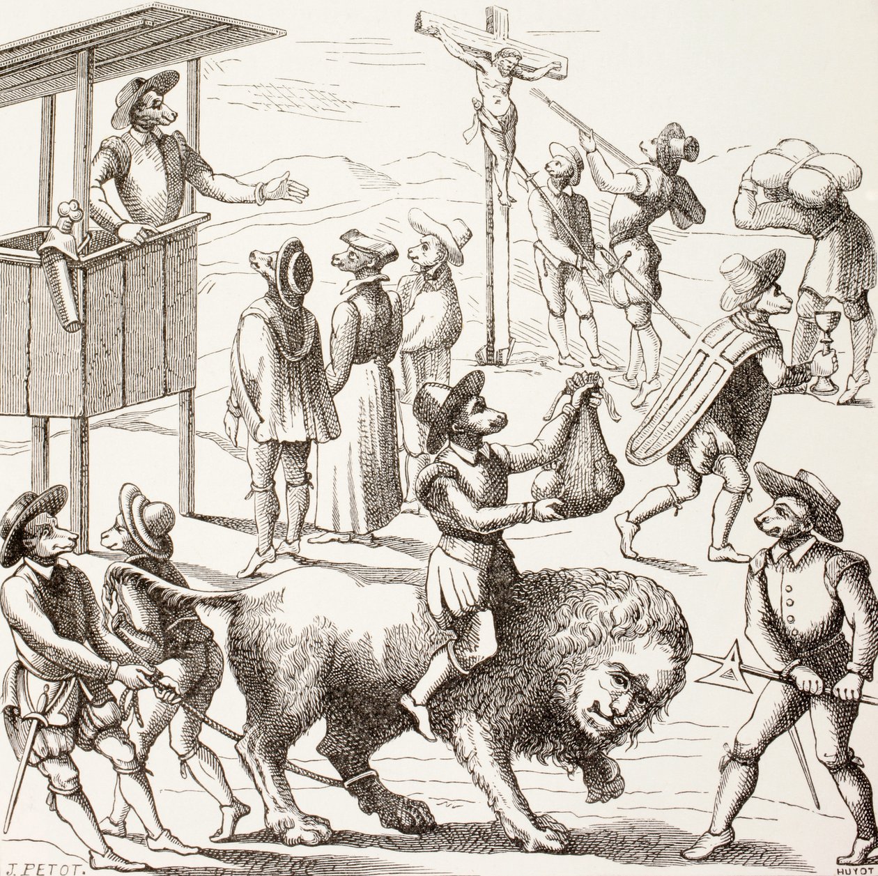 صورة مجردة من الزوائد التي قيل أنها ارتكبت من قبل Huguenots ، من "الحياة العسكرية والدينية في العصور الوسطى" بقلم بول لاكروا ، نُشرت في لندن عام 1880 بواسطة المدرسة الفرنسية