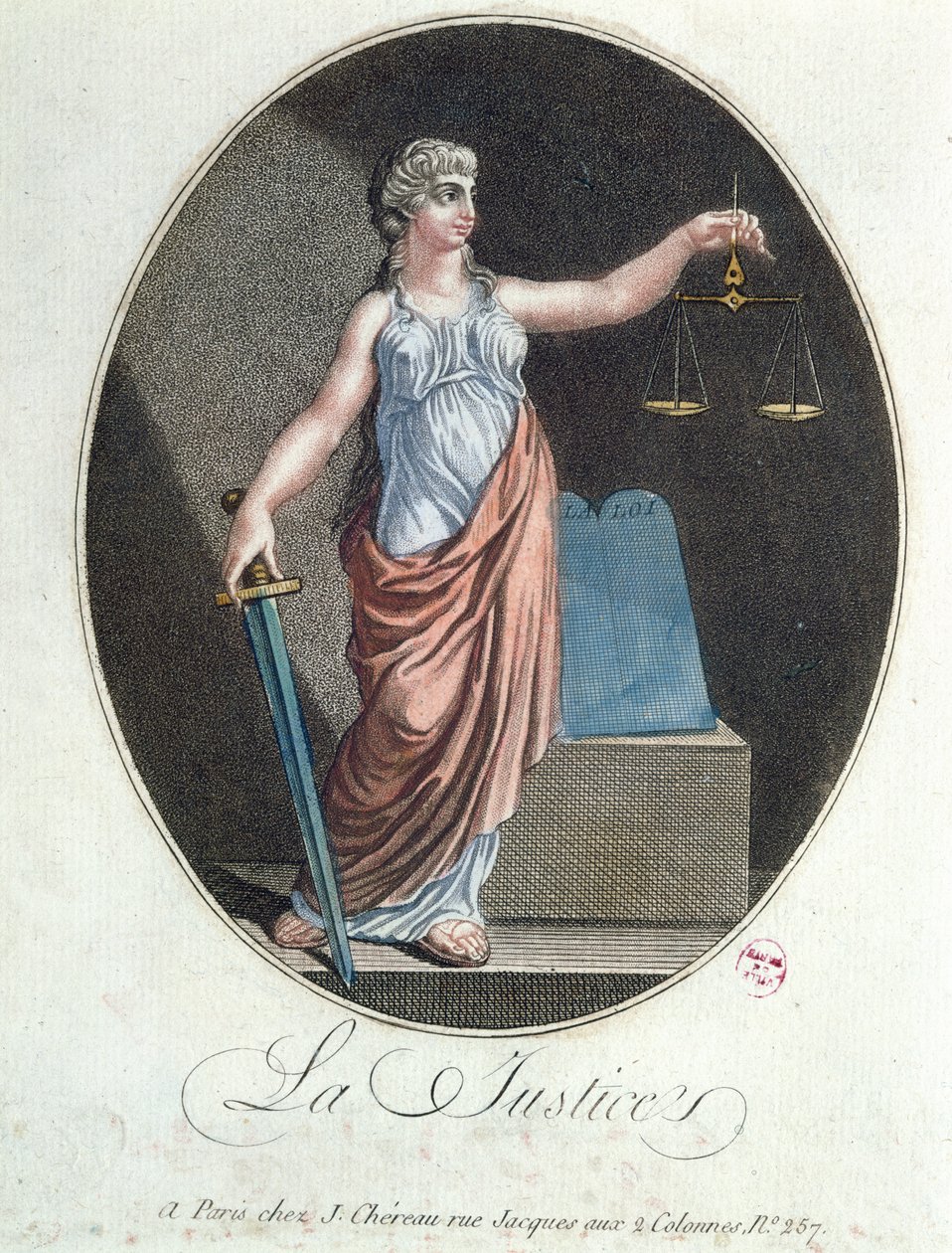 Allegory of Justice ، نشره J. Chereau ، باريس ، 1792 بواسطة المدرسة الفرنسية