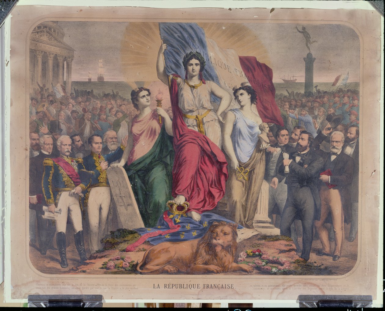 رمزية الجمهورية الفرنسية التي تصور أدولف ثيرز (1797-1877) وليون جامبيتا (1838-1882) وفيكتور هوغو (1802-1885) بواسطة المدرسة الفرنسية
