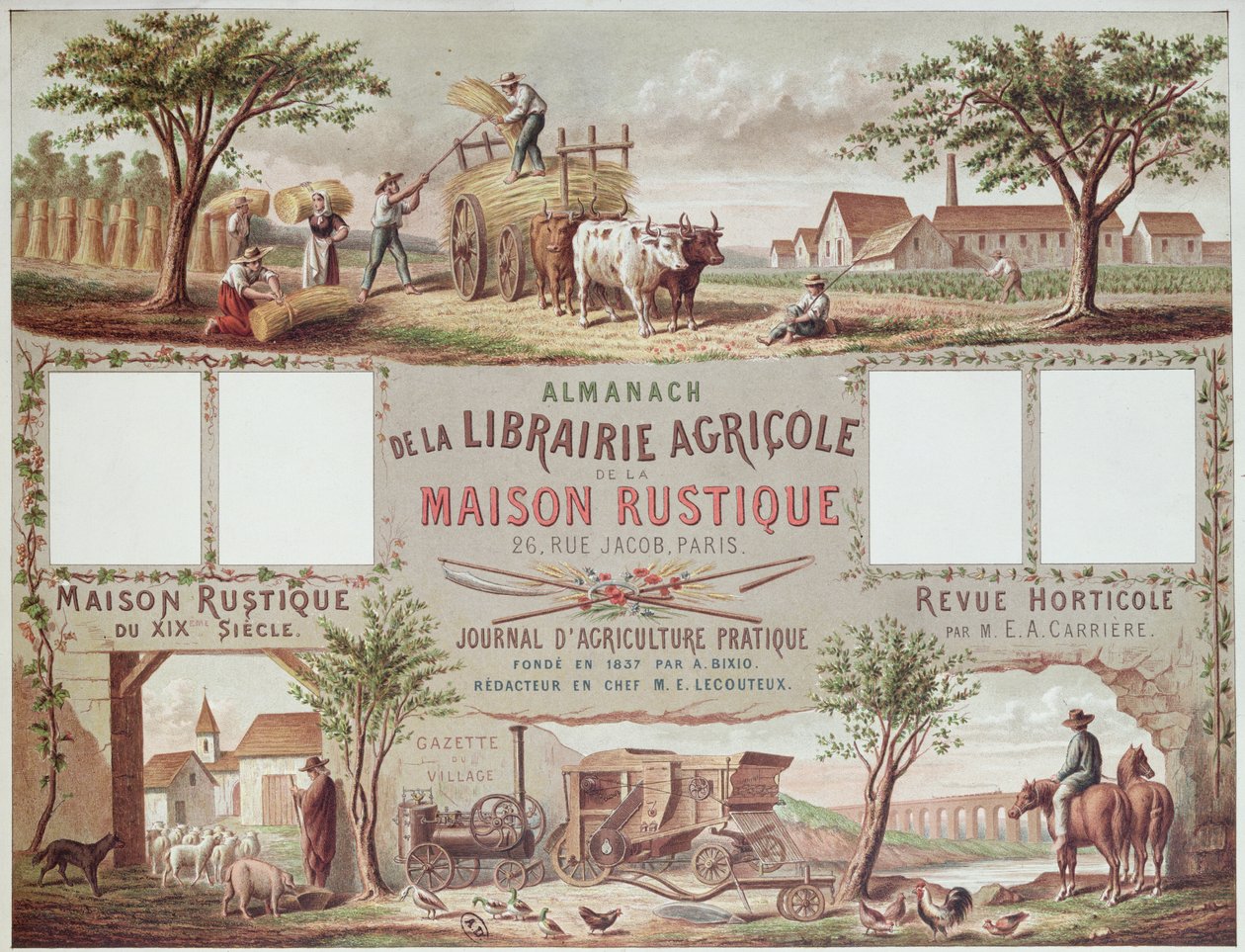 التقويم يوضح طرق الزراعة التقليدية والحديثة. ص 1870-80 بواسطة المدرسة الفرنسية