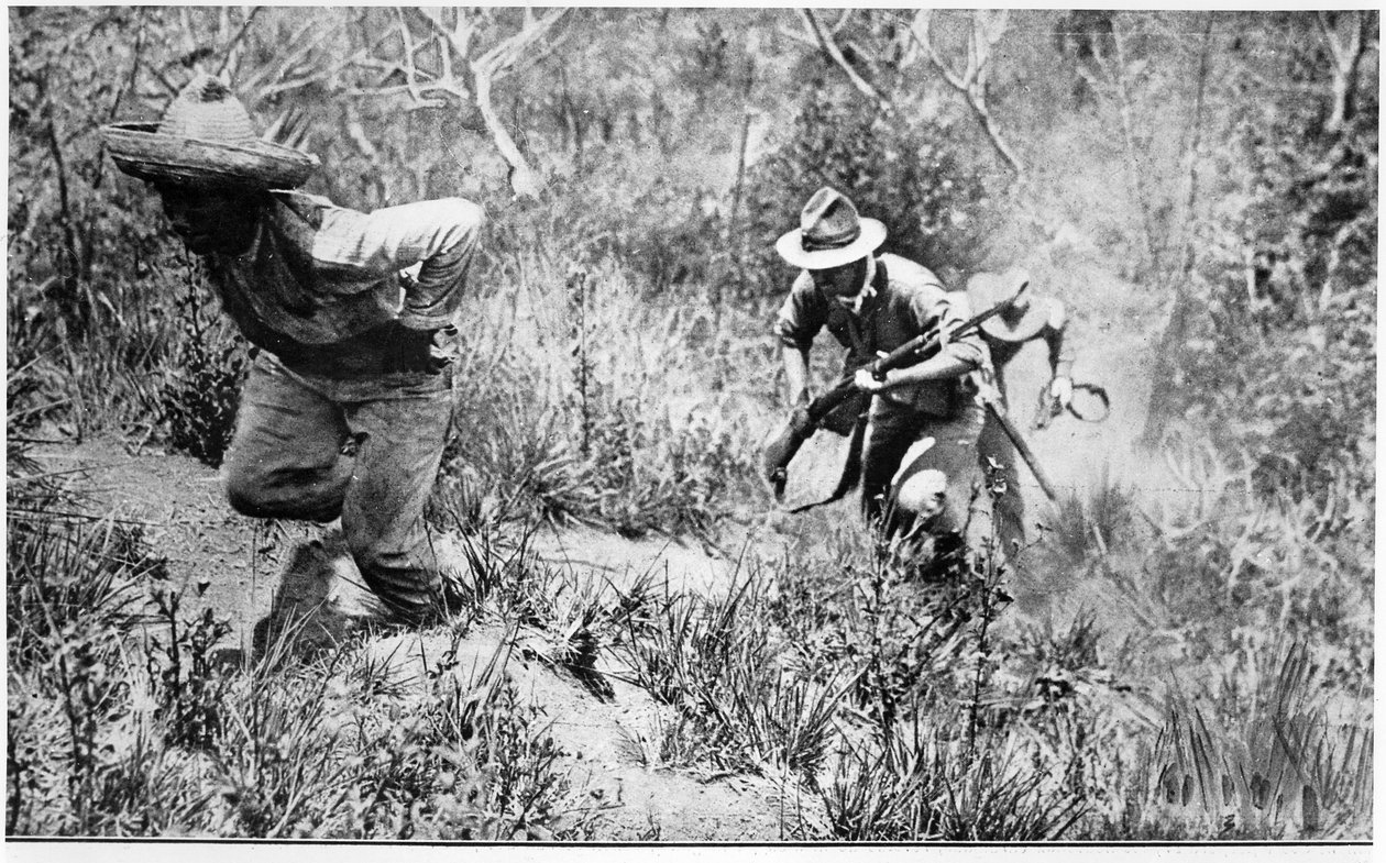 جنود أمريكيون يلاحقون ثورة ، توضيح من لو موند إيلوستري نشر 13 يونيو 1914 بواسطة المدرسة الفرنسية