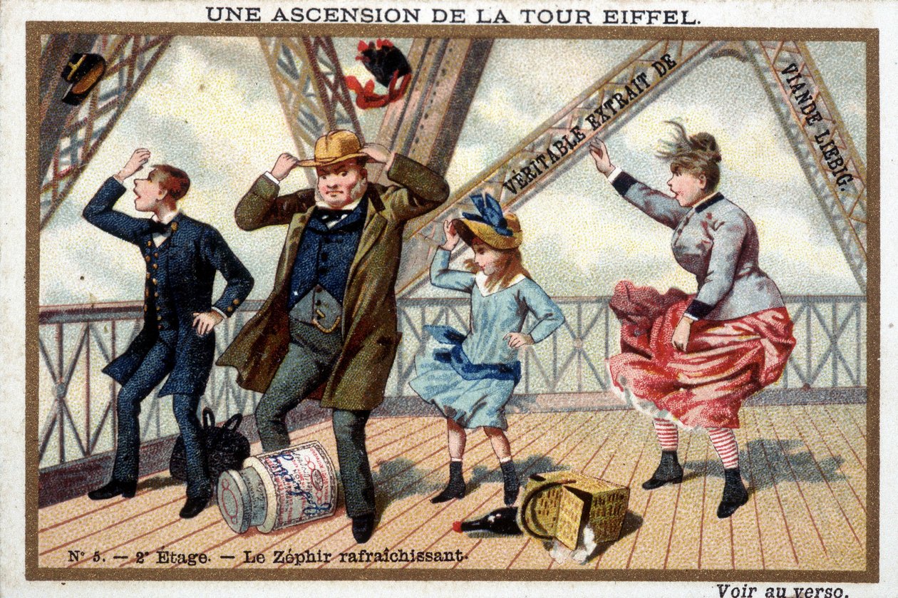 An ascent of the Eiffel Tower: on the 2nd floor, a refreshing zephir - chromo. Liébig, deb. 20th century بواسطة المدرسة الفرنسية