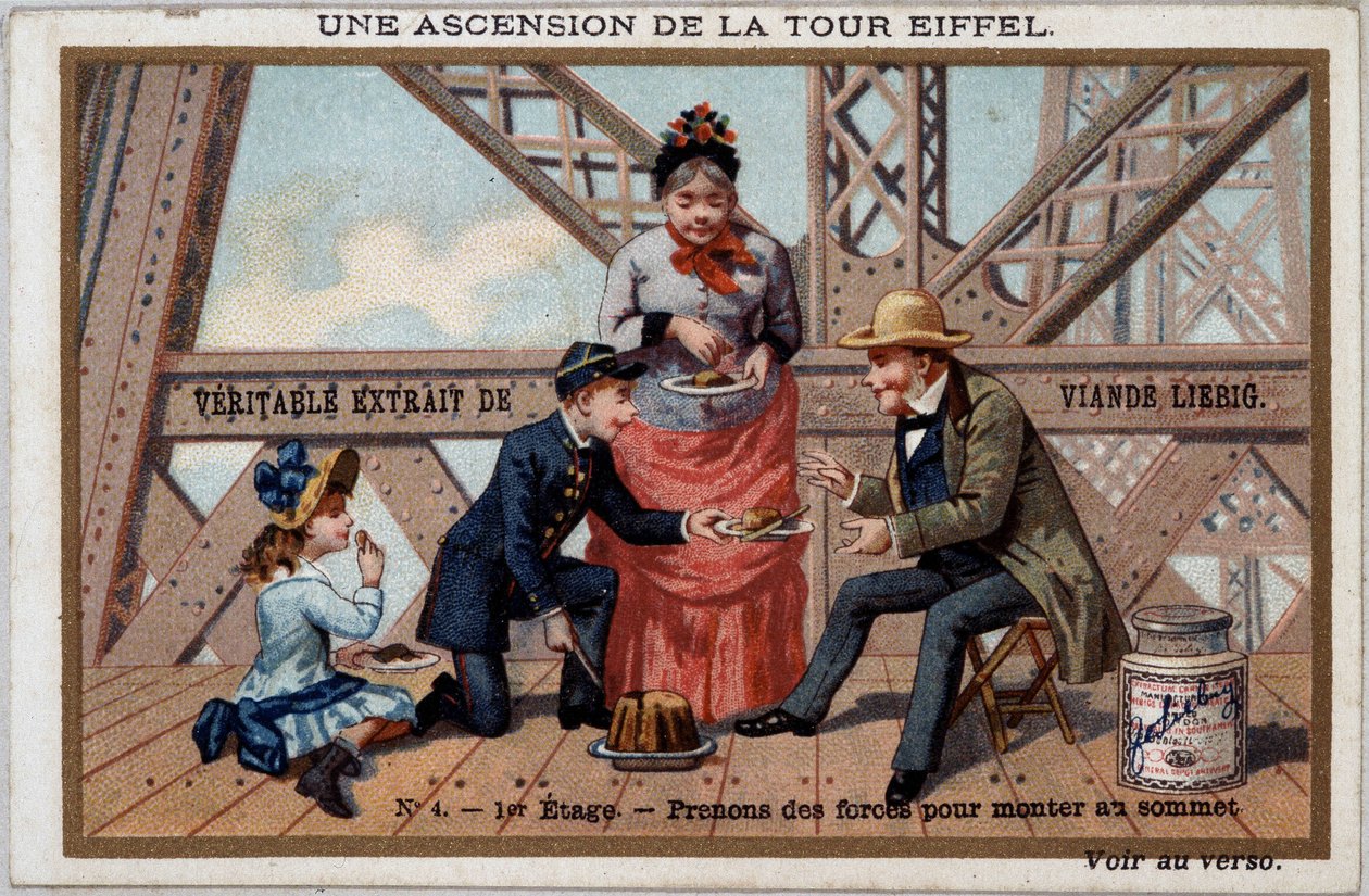 An ascent of the Eiffel Tower: one takes forces on the 1st floor - chromo. Liébig, deb. 20th century بواسطة المدرسة الفرنسية