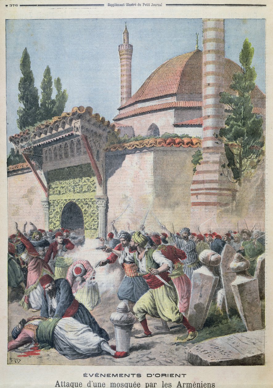 هجوم على مسجد من قبل الأرمن ، توضيح من لو بيتيت جورنال 1895 بواسطة المدرسة الفرنسية