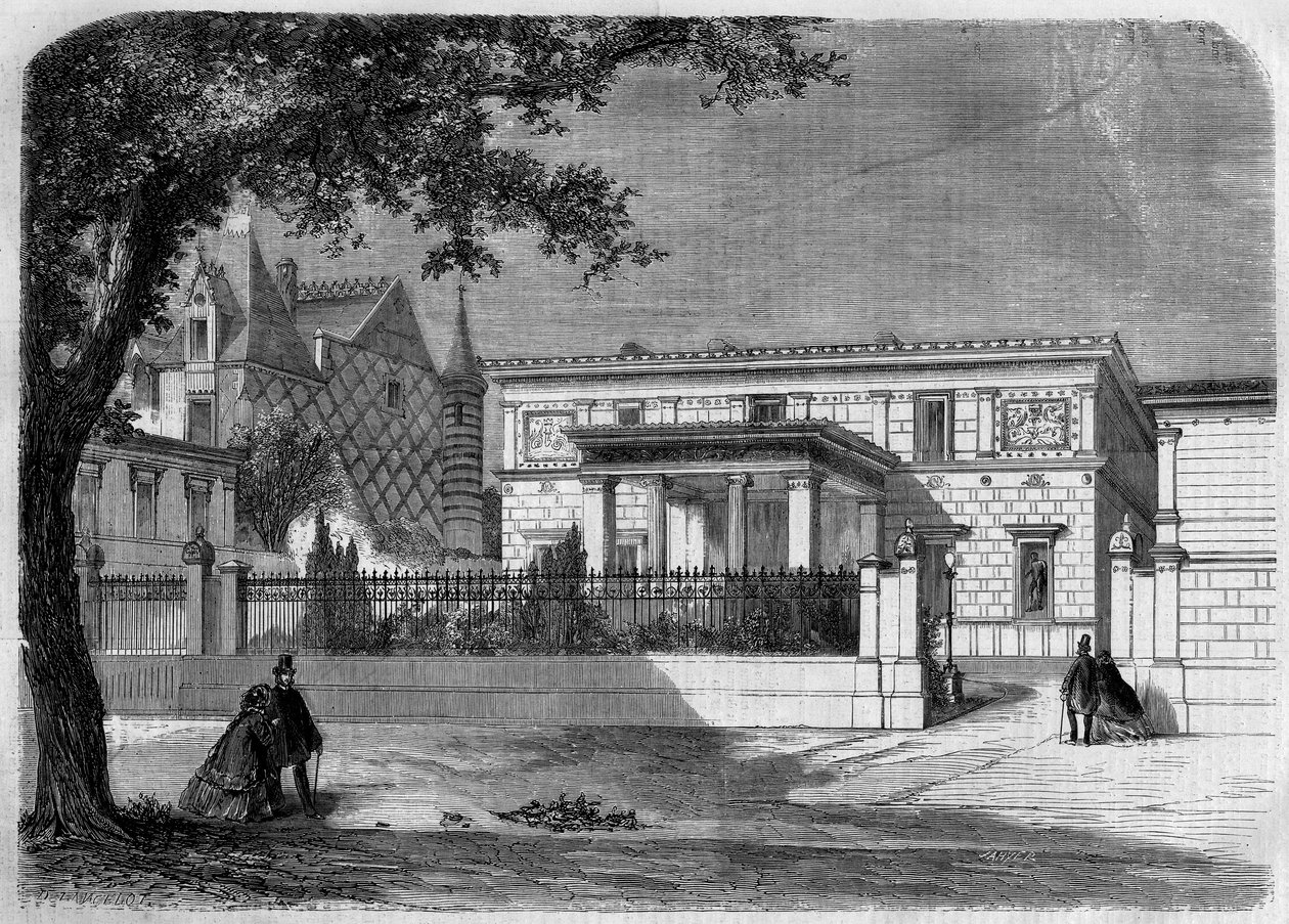 العمارة القديمة: منظر لواجهة منزل "الأمير نابليون" بومبيان (1822-1891) بناه المهندس المعماري ألفريد نورماند. باريس ، شارع مونتين بواسطة المدرسة الفرنسية