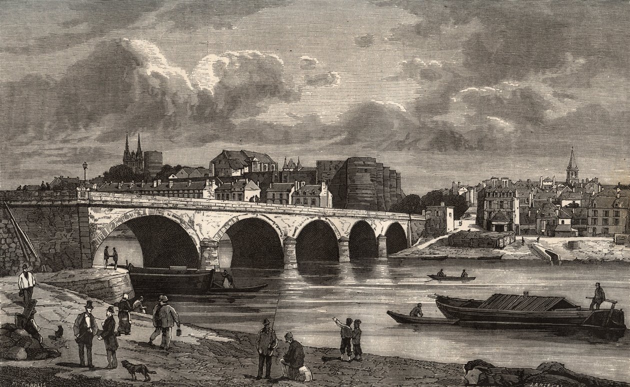 Angers - Maine-et-Loire في المنطقة Pays de la Loire - نقش في "France illustree: الجغرافيا والتاريخ والإدارة الإحصائية" بقلم V.-A. الشعير براون. 1884 بواسطة المدرسة الفرنسية