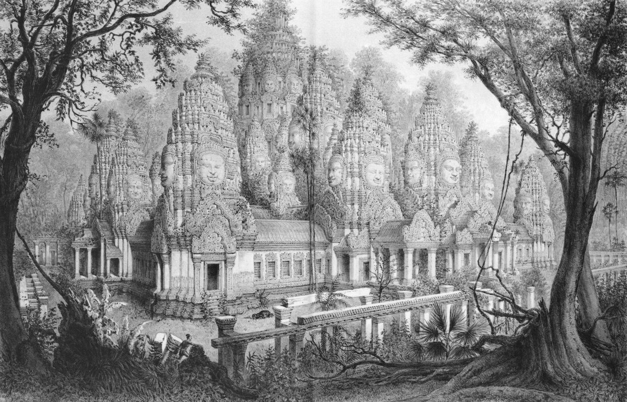 أنكور ، أطلال بايون ، رسم توضيحي من Atlas du voyage dexploration en Indochine ، 1866-68 بواسطة Doudart de Lagree ، تم نشره عام 1873 ، باريس ، Hachette بواسطة المدرسة الفرنسية