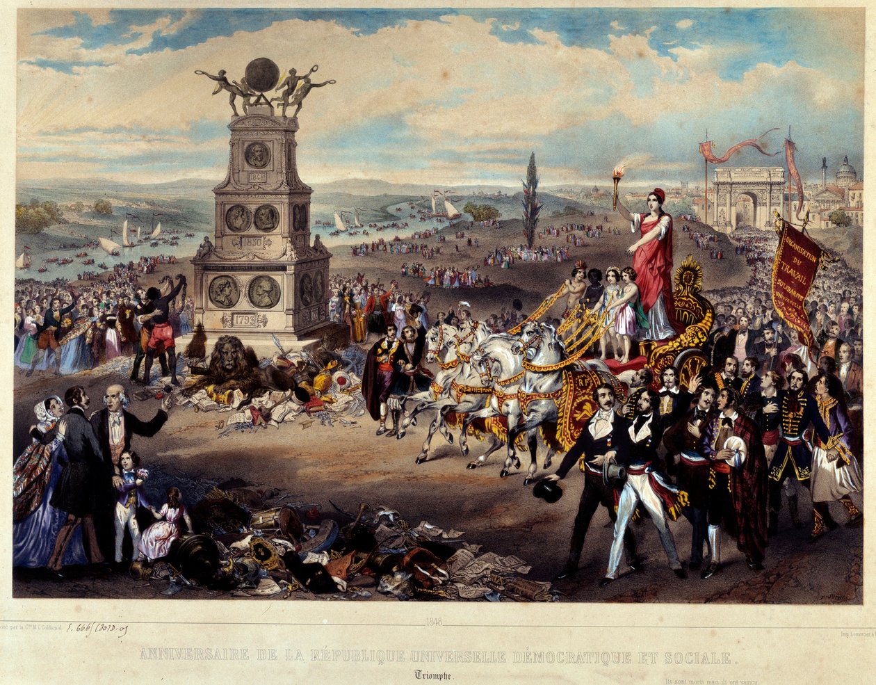 ذكرى الجمهورية الديمقراطية والاجتماعية: Triomphe de La Republique. محفور من عام 1848. باريس ، متحف كارنافاليت بواسطة المدرسة الفرنسية