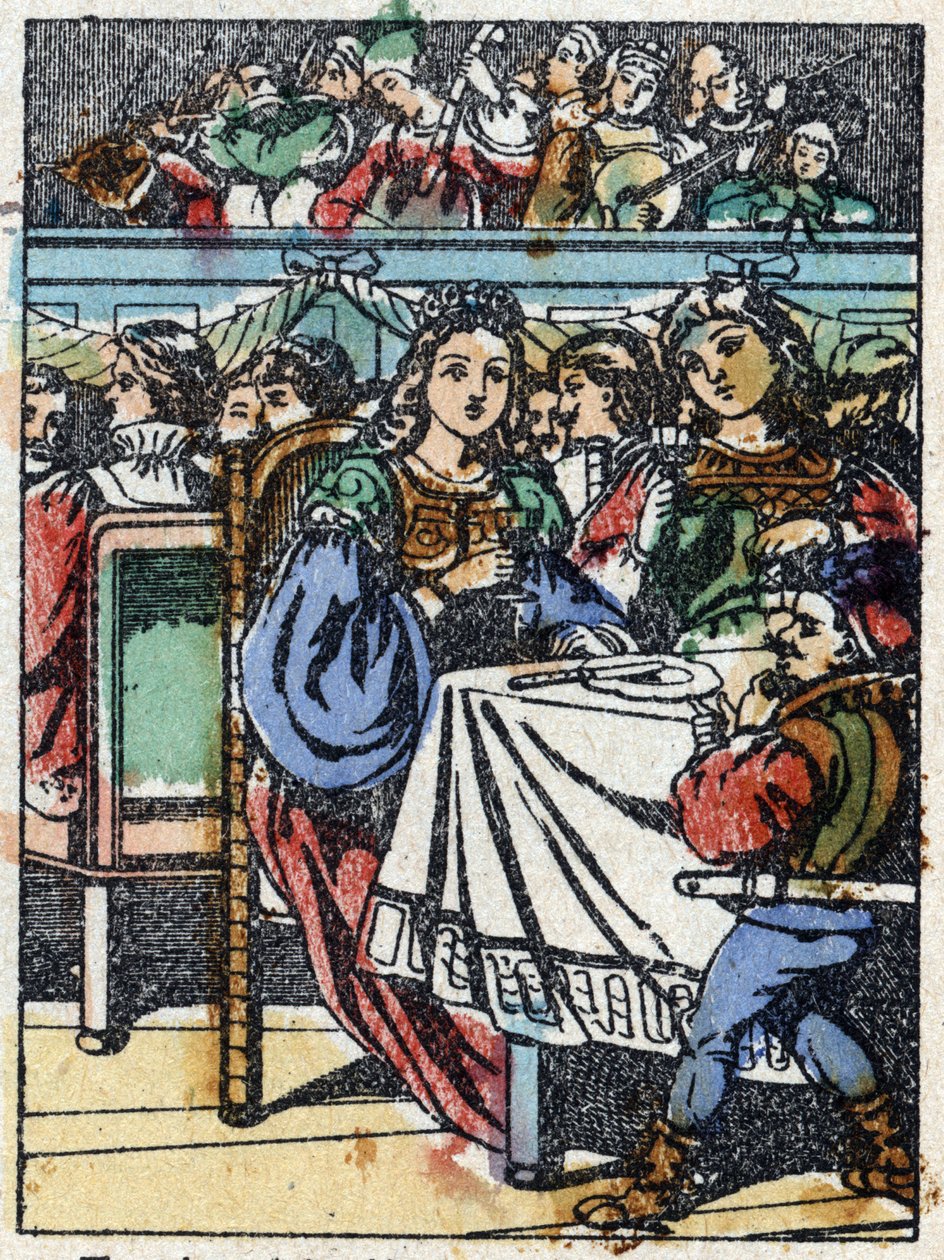رسم مجهول لـ "La belle au bois dormant" ، حكاية تشارلز بيرولت (1628-1703) ، الكاتب الفرنسي. نقش الخشب للتصوير Pellerin - إبينال ، sd. أواخر القرن التاسع عشر. بواسطة المدرسة الفرنسية
