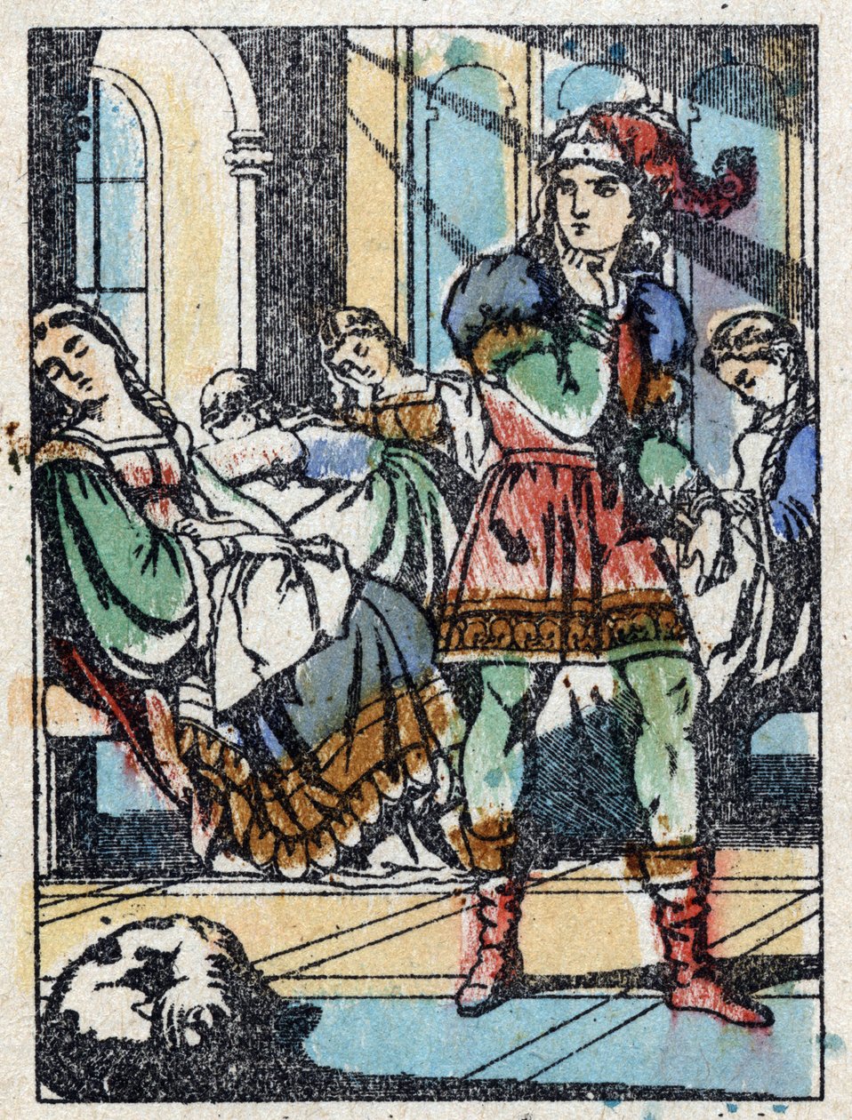 رسم مجهول لـ "La belle au bois dormant" ، حكاية تشارلز بيرولت (1628-1703) ، الكاتب الفرنسي. نقش الخشب للتصوير Pellerin - إبينال ، sd. أواخر القرن التاسع عشر. بواسطة المدرسة الفرنسية