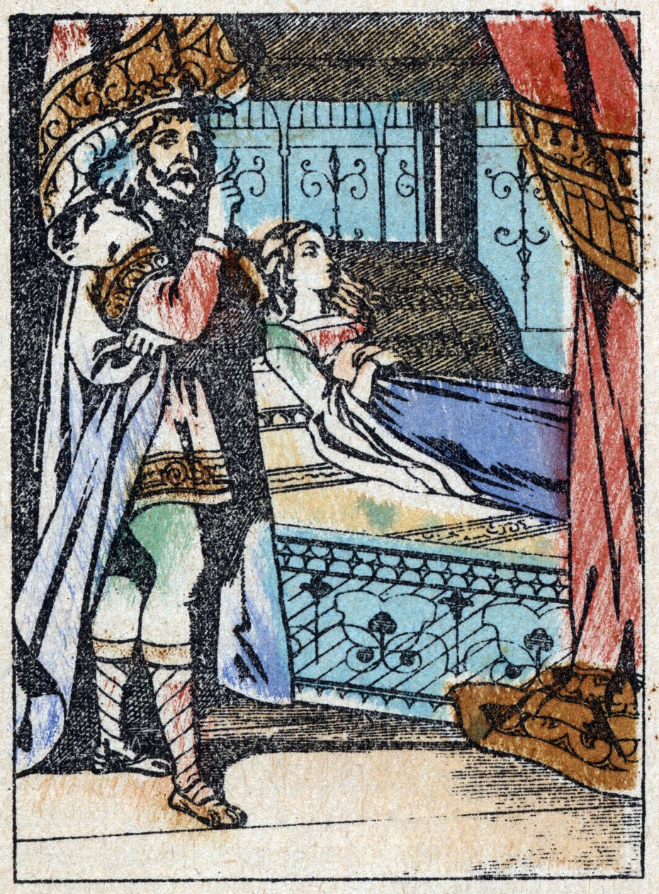رسم مجهول لـ "La belle au bois dormant" ، حكاية تشارلز بيرولت (1628-1703) ، الكاتب الفرنسي. نقش الخشب للتصوير Pellerin - إبينال ، sd. أواخر القرن التاسع عشر. بواسطة المدرسة الفرنسية