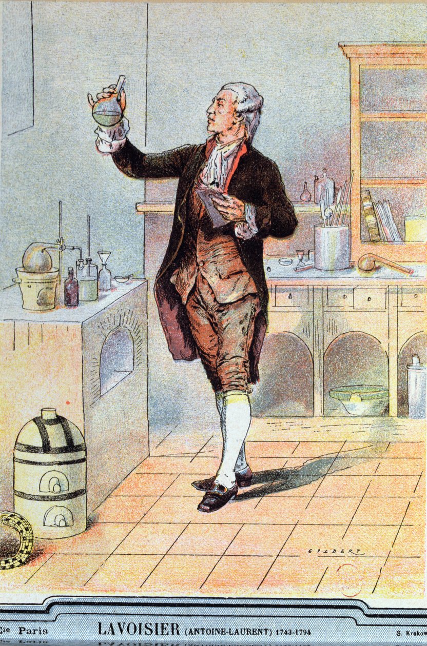 أنطوان لوران دي لافوازييه (1743-1794) توضيح من كتاب مدرسي ، c.1900 بواسطة المدرسة الفرنسية