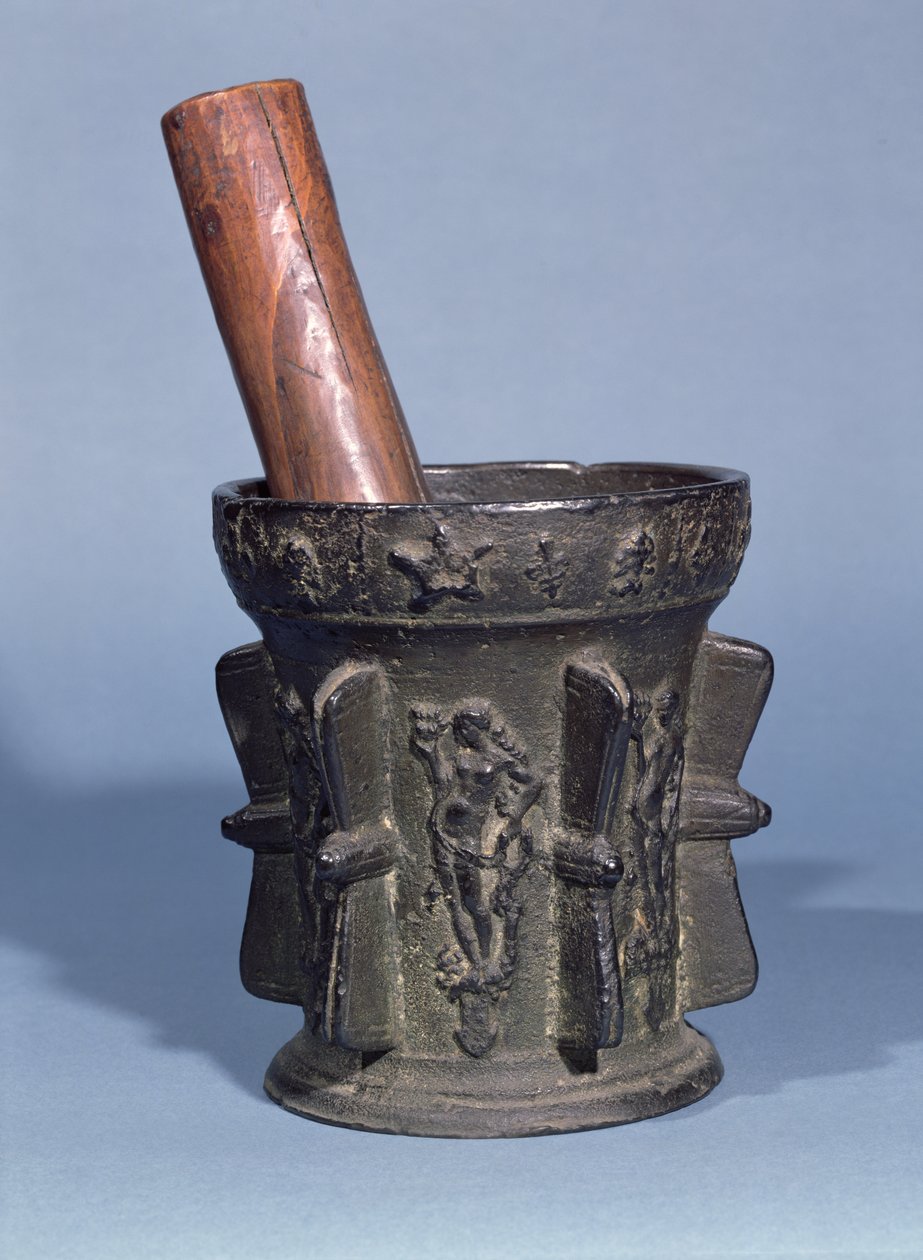 Apothecarys Mortar and Pestle (معدن وخشب) بواسطة المدرسة الفرنسية