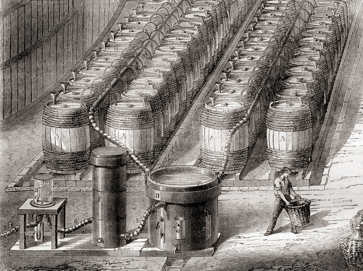 Apparatus used for the preparation of the hydrogen gas, by the action of sulfuric acid on iron, when filling a balloon, from 
