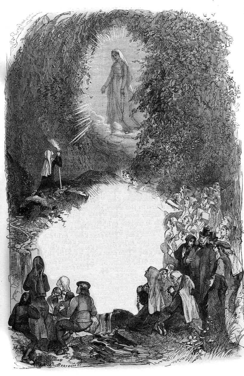 ظهور العذراء مريم لبرناديت سوبيروس (1844-1879) في كهف لورد ، هاوتس بيرينيه (65) بواسطة المدرسة الفرنسية