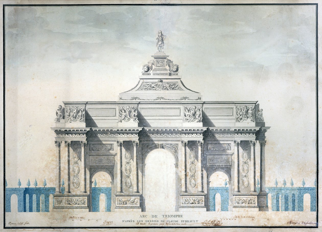 قوس النصر ، c.1810 (مرحاض بالقلم والحبر على الورق) بواسطة المدرسة الفرنسية
