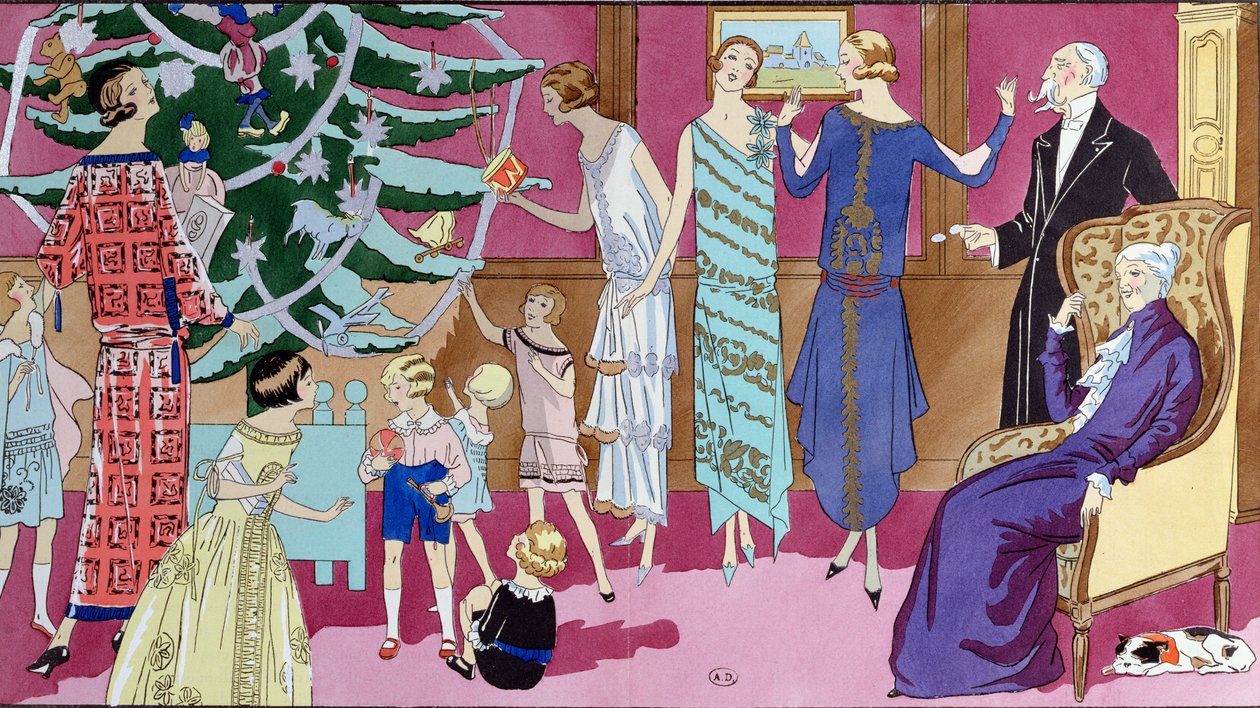 حول شجرة عيد الميلاد ، لوحة أزياء من مجلة Art Gout Beaute ، ديسمبر 1923 بواسطة المدرسة الفرنسية