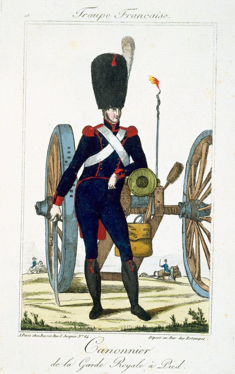 مدفعي من الحرس الملكي مع مدفع ، من Tubses Francaises ، حانة. شي باسيت ، باريس ، 1790 بواسطة المدرسة الفرنسية