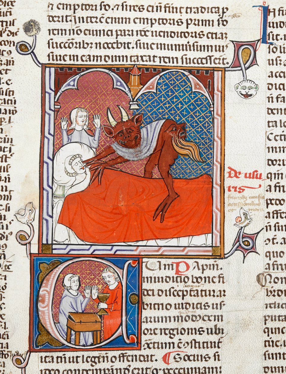 Arundel 484 f.245 شيطان أو شيطان على سرير شخص ميت ، رسم توضيحي من Digestum Vetus مع gloss ordinaria ، بواسطة جستنيان ، 1300-10 (ورق) بواسطة المدرسة الفرنسية