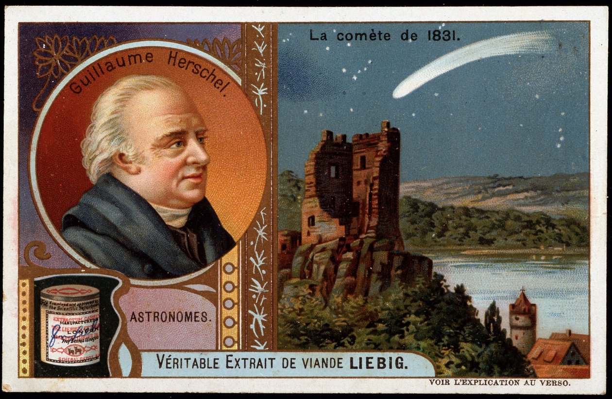 Astronomy: the comet of 1831, with the portrait of William Herschel (Friedrich Wilhelm Herschel) (1738-1822) - Liebig chromolithography بواسطة المدرسة الفرنسية