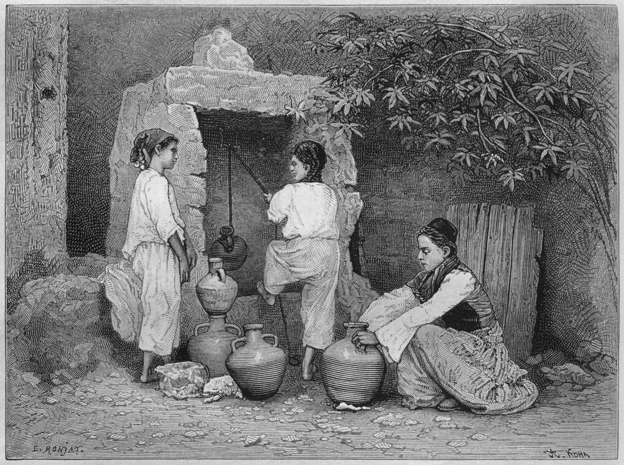 في البئر القديس جان داكري من سوريا اليوم. رحلات إلى فينيسيا ولبنان وجودي. 1875-1880 من لويس تشارلز إميل لورت ، 1884 (النقش وزن الجسم) بواسطة المدرسة الفرنسية