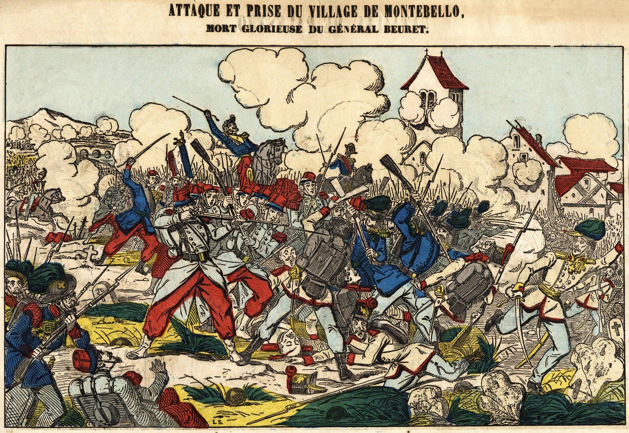 الهجوم والاستيلاء على قرية مونتيبيلو ، الموت المجيد للجنرال بيوريت في عام 1859. صورة إبينال بواسطة المدرسة الفرنسية