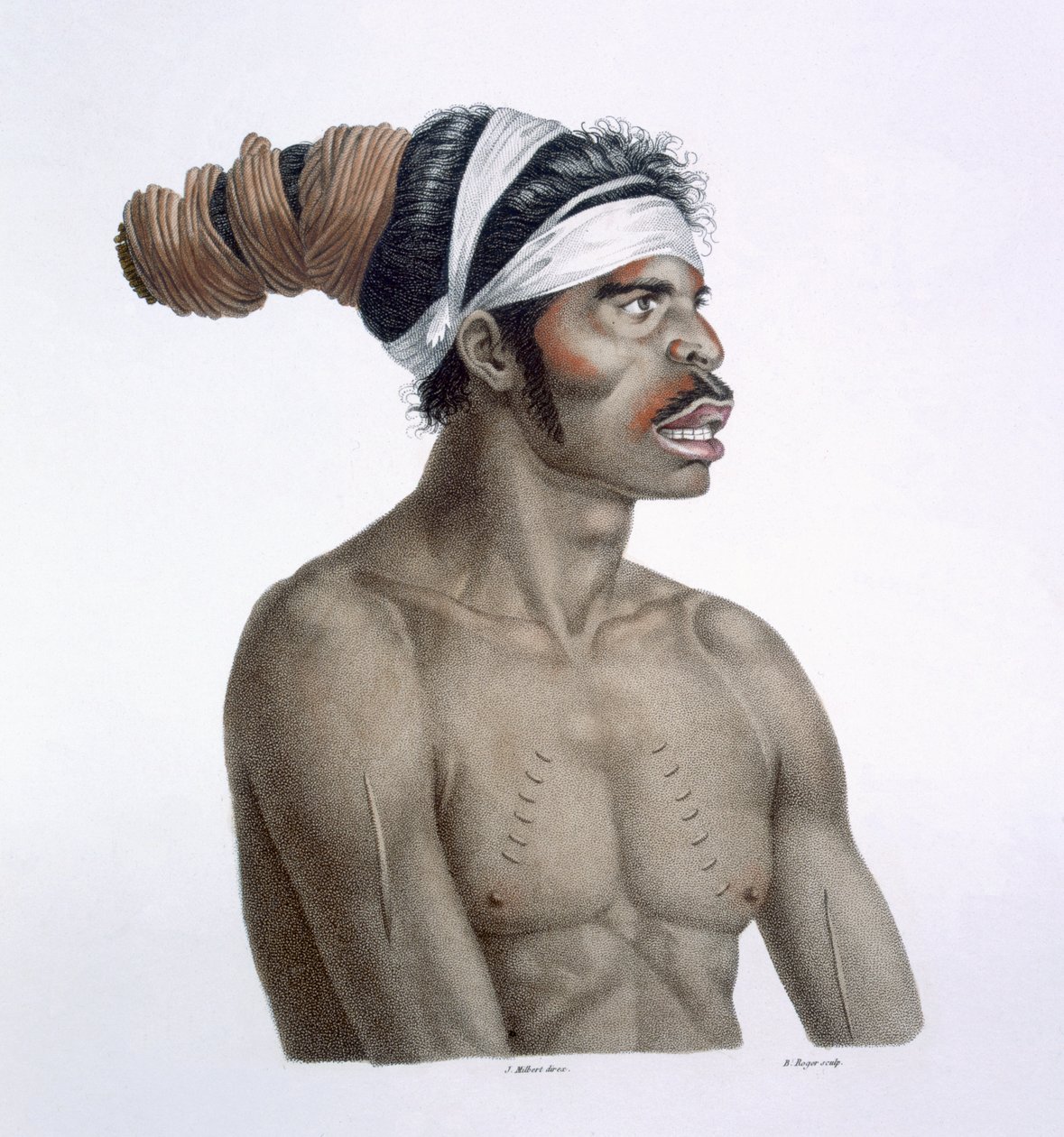 الأسترالي Aborigine ، رجل يدعى Cour-rou-bari-gal من New Holland ، 1812 بواسطة المدرسة الفرنسية