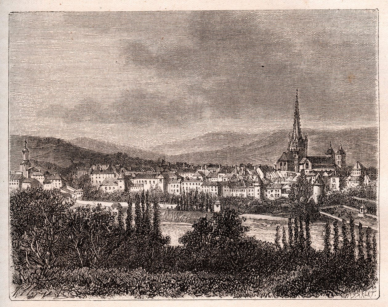 Autun - قسم Saone-et-Loire - نقش في "فرنسا اللامعة: الجغرافيا والتاريخ والإدارة الإحصائية" بقلم VA Malt-Brown. 1884 بواسطة المدرسة الفرنسية