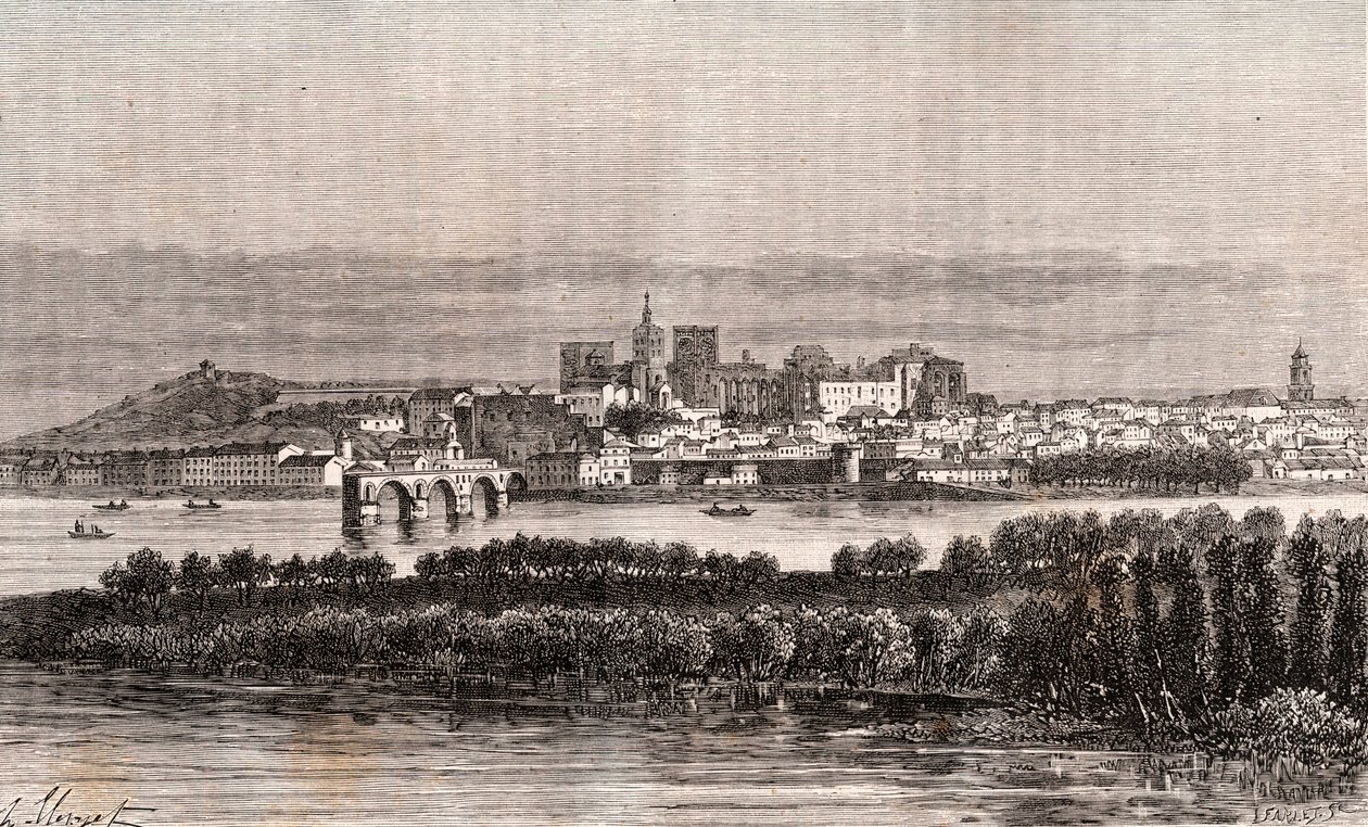 أفينيون في فوكلوز - نقش في "La France illustrie: الجغرافيا والتاريخ وإحصاء الإدارة" بقلم VA Malt-Brown. 1884 بواسطة المدرسة الفرنسية