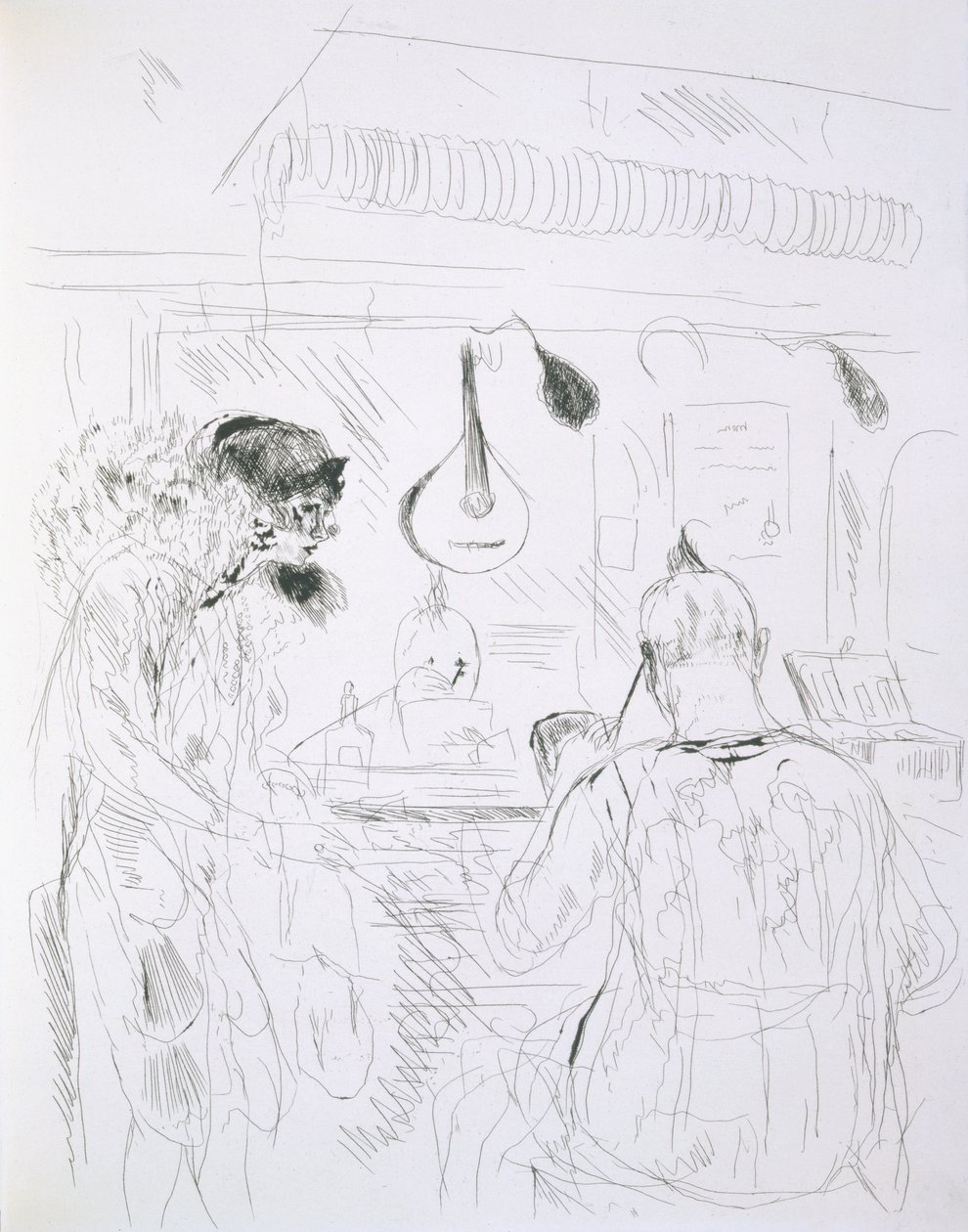 مشهد وراء الكواليس في باريس بال دي نويت أو سيرك ، من Paris Sketches: Etchings by Forain and Raffaelli ، 1880 بواسطة المدرسة الفرنسية