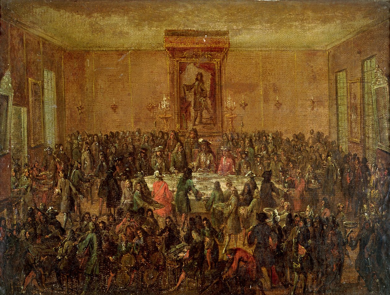 مأدبة على شرف لويس الرابع عشر (1638-1715) من قبل فيلق البلدية في فندق دي فيل ، c.1680 بواسطة المدرسة الفرنسية