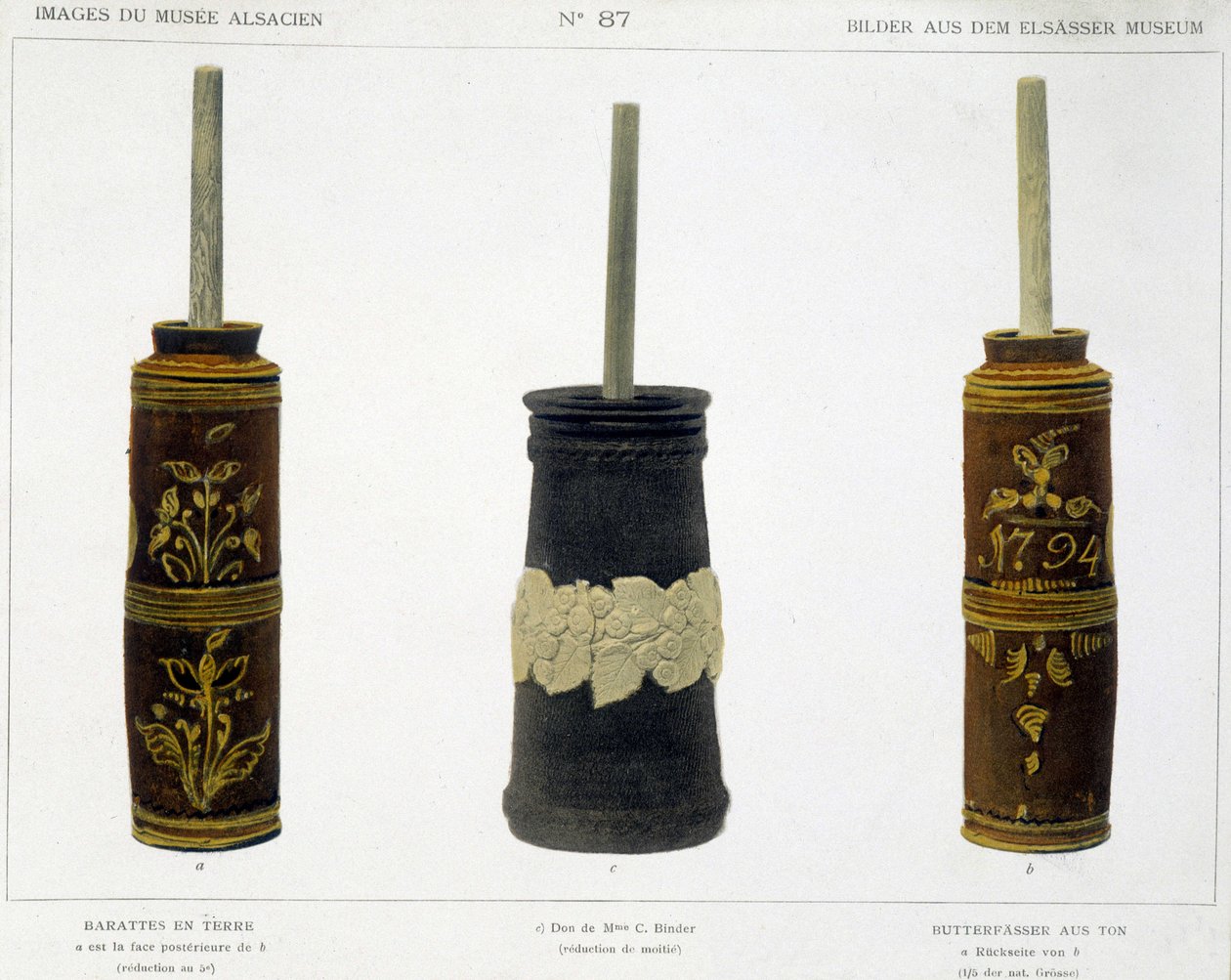 Barattes (لتصنيع الزبدة) في ترابية مشغولة محفوظة في متحف الألزاسي ، الإصدار 1800 بواسطة المدرسة الفرنسية
