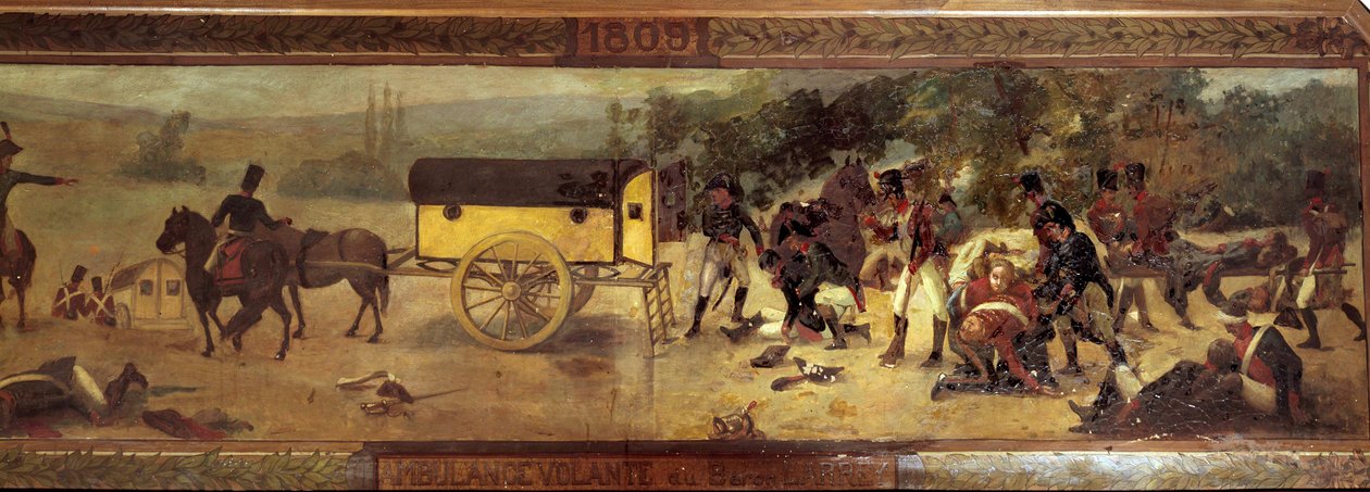 سيارة إسعاف بارون لاري الطائرة (دومينيك جان ، بارون لاري 1766-1842) في عام 1809 لوحة مجهولة للمدرسة الفرنسية في القرن التاسع عشر. 1809 باريس ، متحف فال دي جريس بواسطة المدرسة الفرنسية