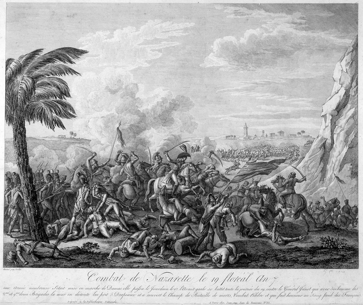 معركة الناصرة في 19 السنة الفلورية 7 (1799) بقيادة الجنرال جان أندوش جونو (جان أندوش) (1771-1813) - في "" ثورة مشتركة "بقلم تيير. القرن ال 19 بواسطة المدرسة الفرنسية