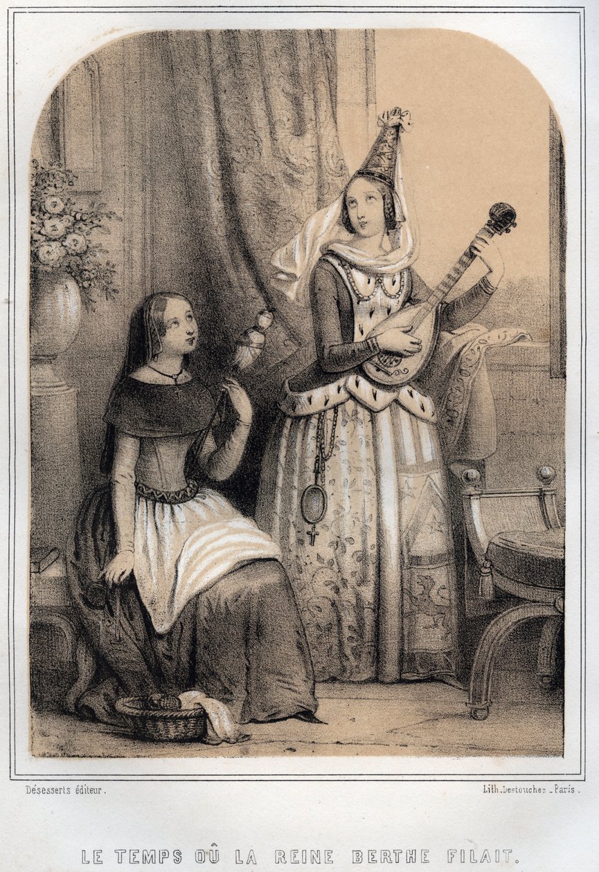 Berthe de Swabia (بورغوندي) المعروفة باسم Filandiere أو الملكة الغزل (907-966) - نقش في "" THE SOURIES DE MON UNCLE MEMORIES ET RECITTS DE Voyages "بواسطة MORING MICHEL - نهاية القرن التاسع عشر بواسطة المدرسة الفرنسية