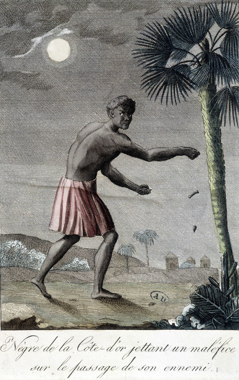 أسود كوت دور (غانا) يلقي باللعنة على مرور عدوه. 1811 بواسطة المدرسة الفرنسية