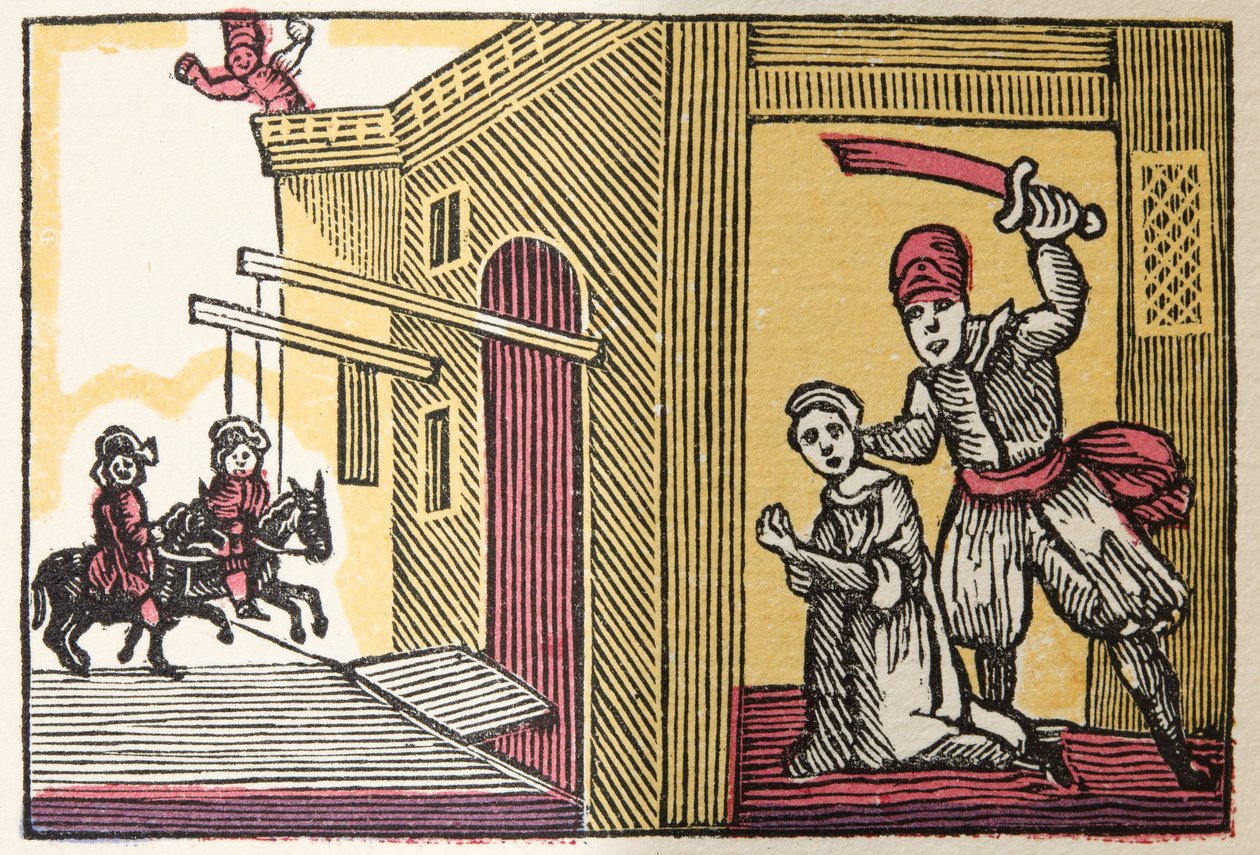 اللحية الزرقاء من تاريخ أو حكايات الماضي مرات أخبرتها Mother Goose ، مع الأخلاق ، بواسطة M Perrault ، الحانة. 1925 (طباعة كتلة خشبية ملونة) بواسطة المدرسة الفرنسية